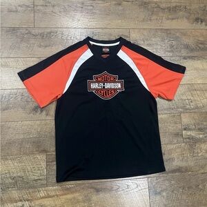 Vintage Y2k Harley Davidson Embroidered Hockey Jersey‎  Tee Black & Orange Large